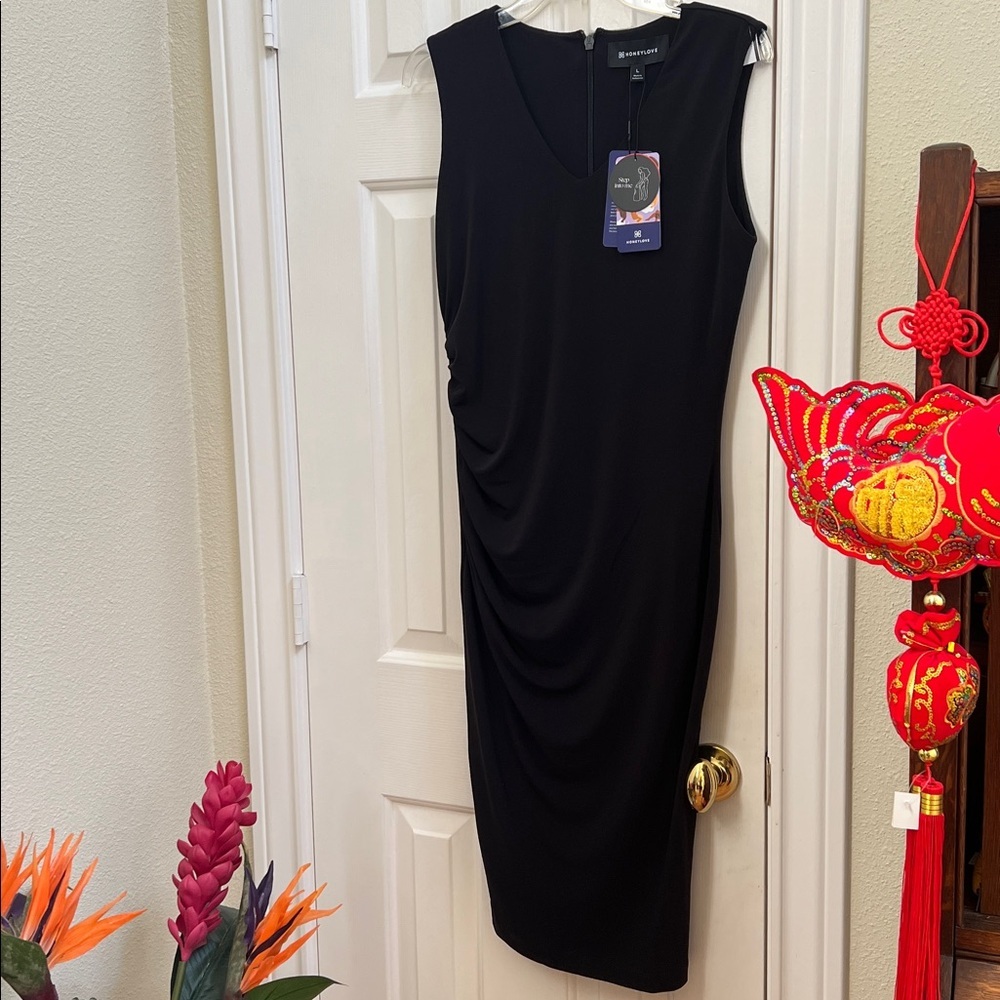 NEW Honeylove InnerPower Sleeveless Midi Dress Black Shaping Size Large NWT - Picture 4 of 9